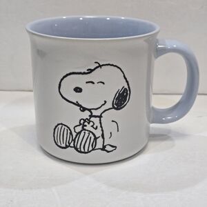 Large Peanuts Coffee Mug Happy Snoopy. Pretty Light Blue. Woodstock Inside. New.
